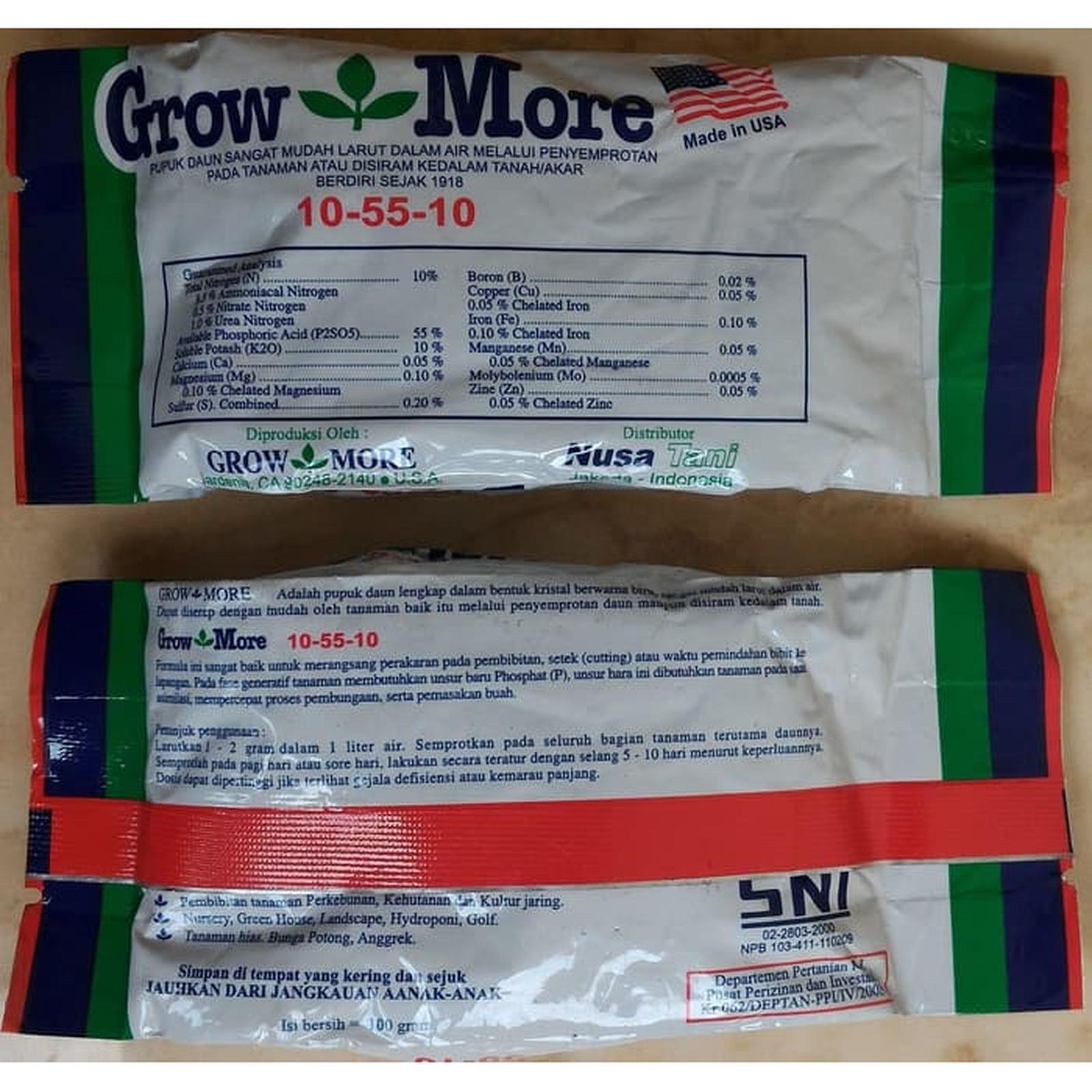 PUPUK GROWMORE 10-55-10, isi 100 gram
